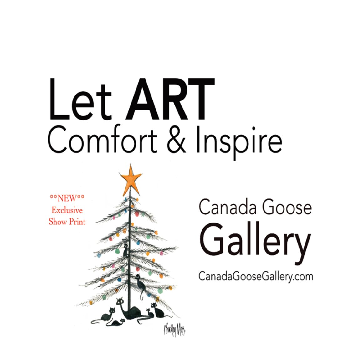 Exclusively for Canada Goose Gallery in Waynesville, Ohio. "Cat Family Christmas" limited edition Giclee print by P Buckley Moss. (6 inches x 4-7/8 inches  $50) #BlackCat #PBuckleyMoss #CanadaGooseGallery #WaynesvilleOhio #ArtShow  ow.ly/3fAO50BCkwq