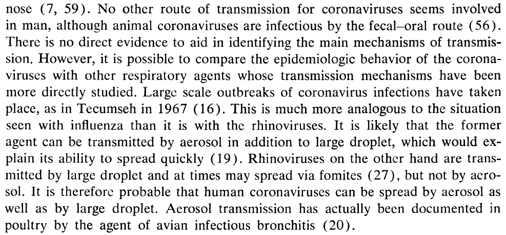 **Quick detour while I am posting this: This 1974 review article noted straight up airborne transmission, which I have been saying since March when I pulled reviews and read this.It's right there, folks.