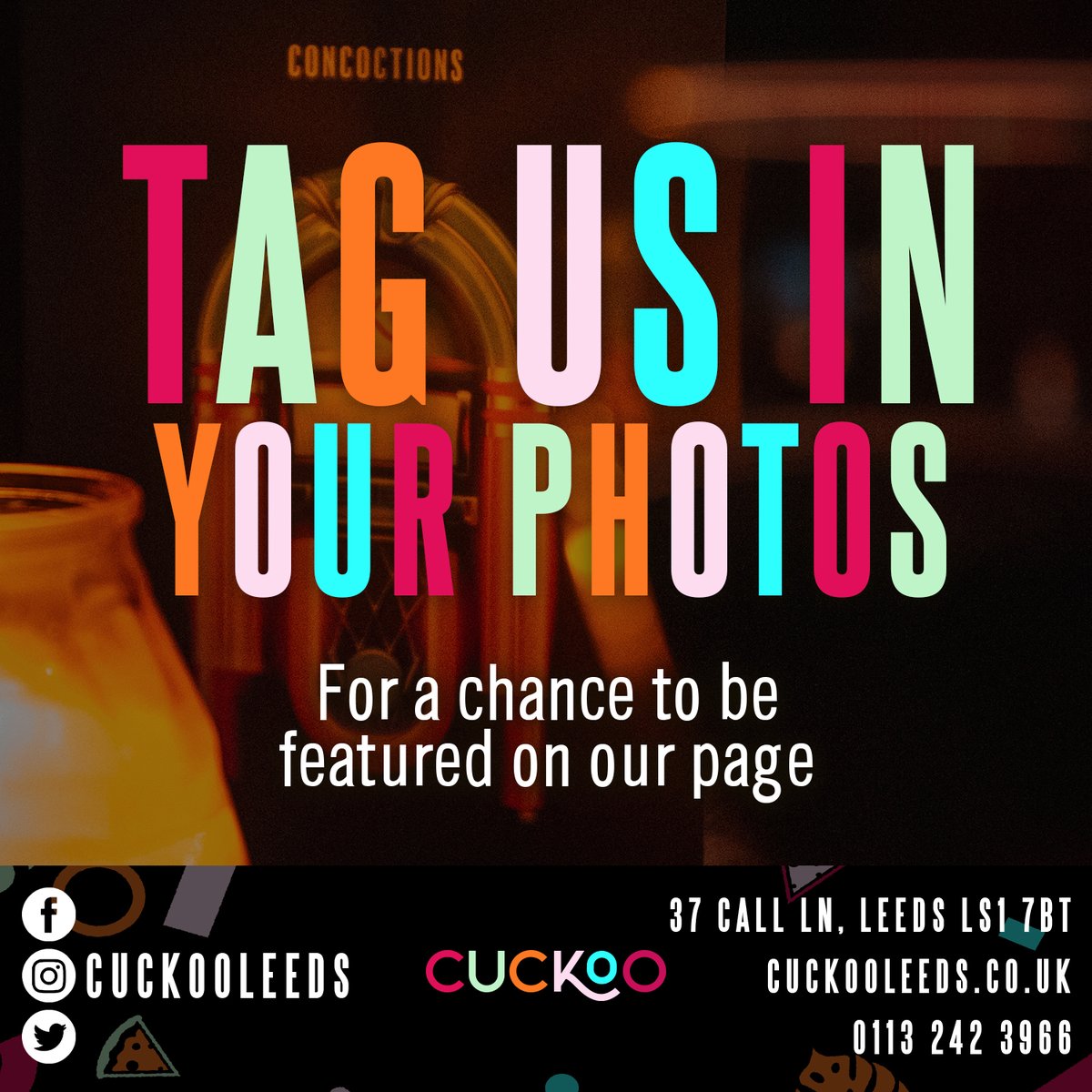 Who's paying us a visit to send off the week in style? You can get your hands on one of our incredibly cuckoo cocktails for only £8.50 🍹

Remember to tag us in any photos you've taken with us for a chance to be featured on our socials 📲

#Cuckoo #Leeds #CallLane #drinks #party