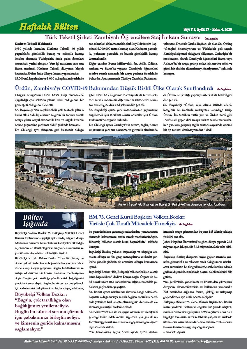 Enjoy reading the 112th Edition of the Weekly Dispatch (English and Turkish) versions
For more information  visit our website zambiaembassy.org.tr