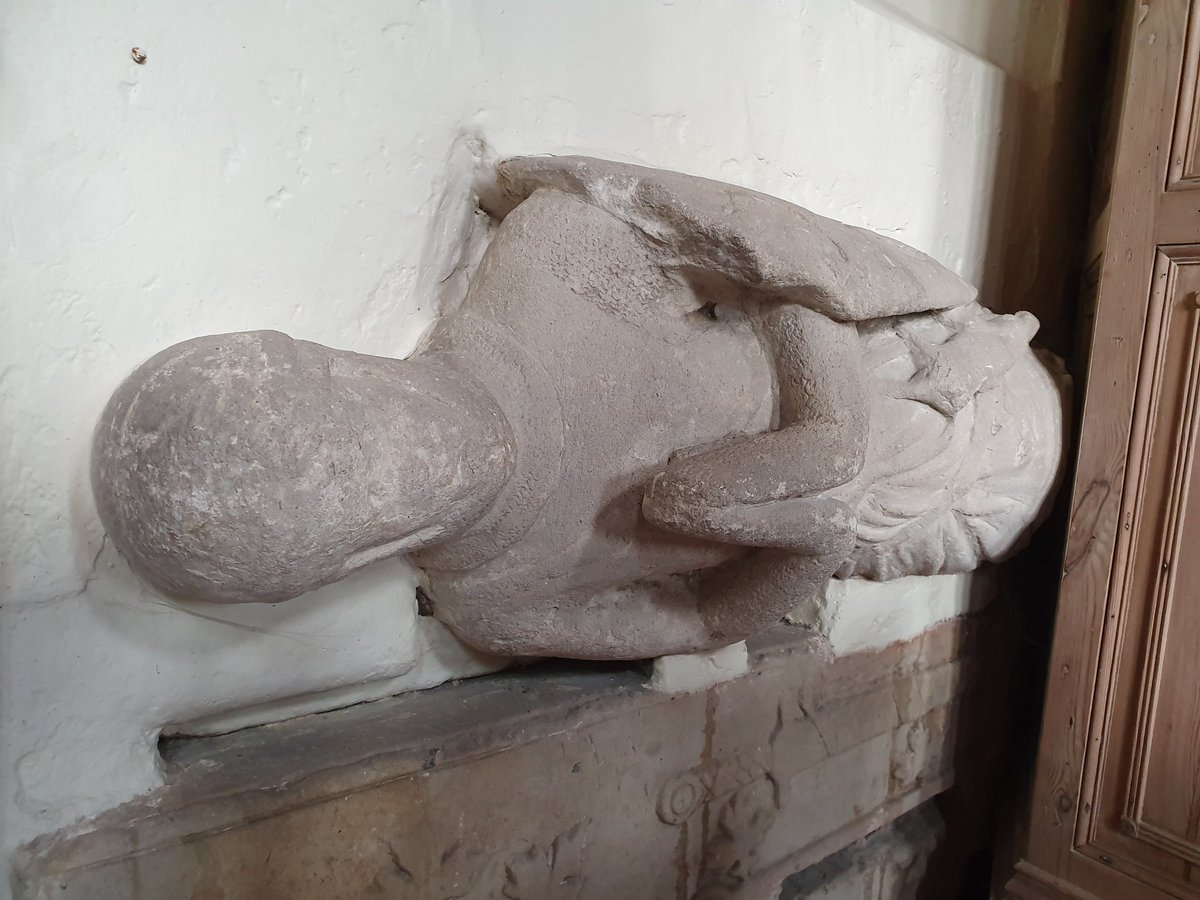 One of the oldest effigies in Yorkshire. The legs were chopped off to make room for a new pulpit by the 18C "restorers" and Sir John was relegated sideways to the north wall of St Martin's, Bulmer.