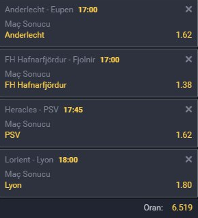 Herkese Merhaba ;
Haftanın son günü için 2 adet kupon hazırladım. Şans bizimle olsun , Herkese Bol şanslar.
#iddaa #bahis #tahmin #türkiye #pazar #süperlig #derbi #GSvFB #BugünGünlerdenGALATASARAY #BizFenerbahçeyiz #BeşiktaşınMaçıVar #like #takip