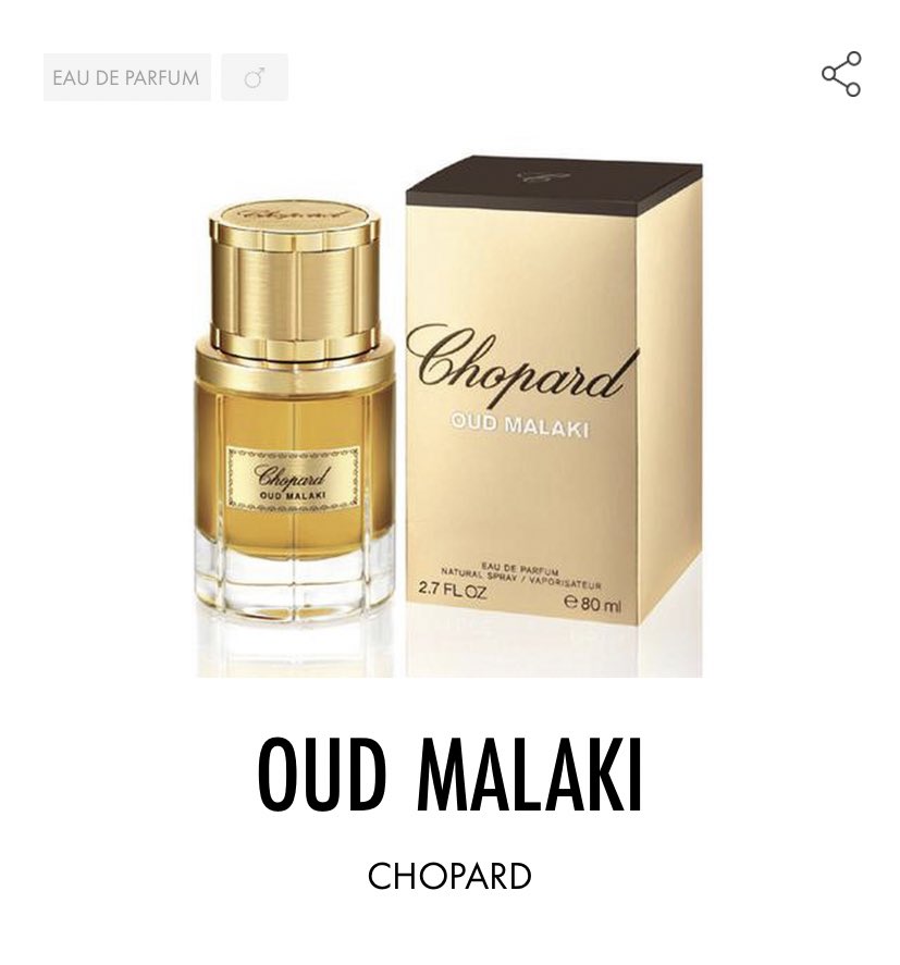 Oud Malaki, ChopardCréation de l’un des plus grand Nez de la parfumerie : Dominique Ropion. Un boisé épicé qui va ravir les amoureux — car il est masculin — de parfums aux notes de tabac.Ne coûte pas très cher mais est de plus en plus difficile à trouver.