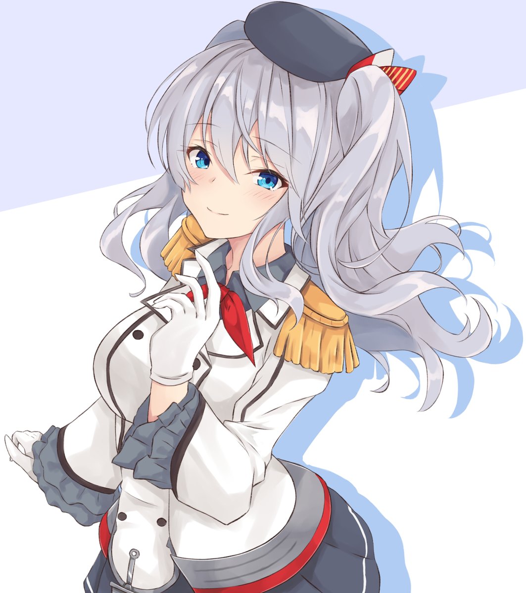 kashima (kancolle) 1girl solo gloves grey hair skirt white gloves blue eyes  illustration images