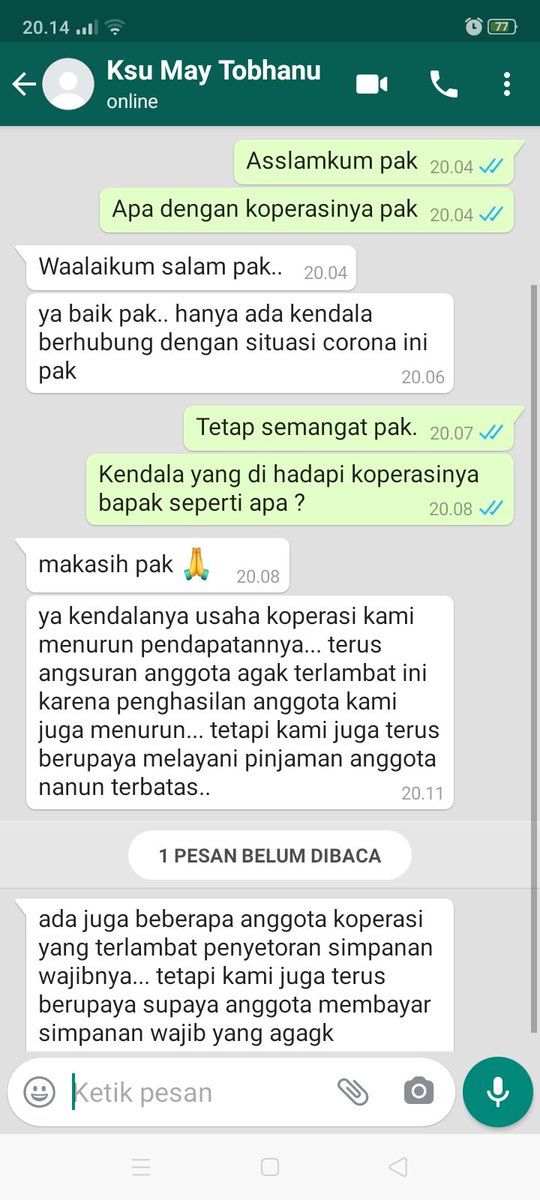 Riscal01's tweet photo. Melakukan pendataan koperasi yang terdampak covid-19 melalui media sosial Whatsapp (WA) pada Koperasi Serba Usaha May Tobhanu

#penyuluhkoperasi
#kemenkopUKMRI
#ppklselindo
#ppklbutonselatan
#ppklsulawesitenggara
#ppklkeren https://t.co/e4h1mxjS4H
