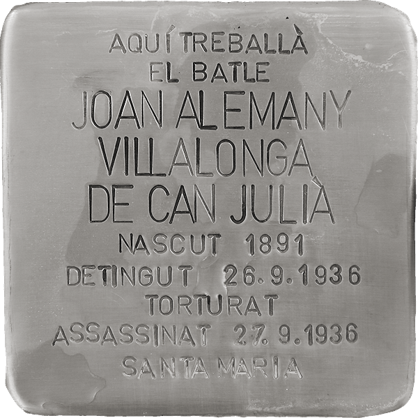 IStolpersteine's tweet photo. #OTD en 1936 era asesinado en Santa María
JOAN ALEMANY VILLALONGA
Alcade de Búger
En la puerta del ayuntamiento de dicha localidad, una ⬜️ #RemStone ("Remembrance Stone") recuerda su #Memoria. https://t.co/A4pfIUL07p