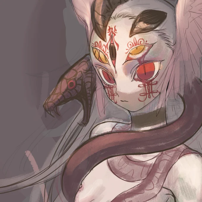 デジタルで描き込んでるけど、アナログで描き起こす予定。
かっこいい神様のつもりだけど、サタンでもいいくらい邪パワー感じる。 