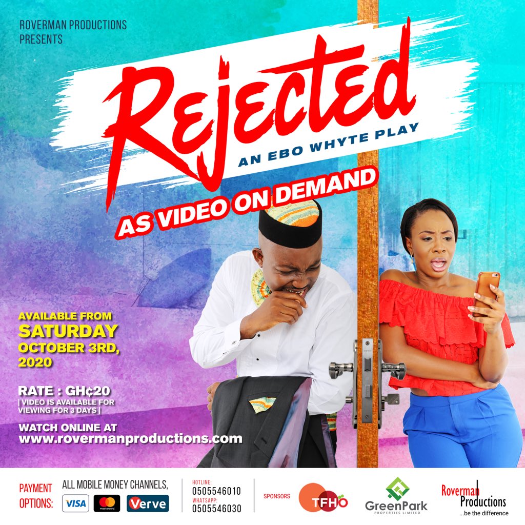 Premieres on 3rd Oct on rovermanproductions.com
Take a cheating spouse, a confused spouse, a materialistic man of God, a feisty mother and a drunk friend who cannot keep his mouth shut and put them in a mix and you get Uncle Ebo Whyte's play REJECTED. 
#family #relationships