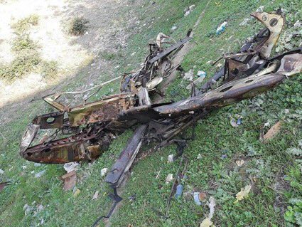 Reported pictures of what seem to be an Azerbaijani Mi-8 helicopter shot down by Armenian SAMs ( @301_AD)