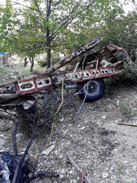 Reported pictures of what seem to be an Azerbaijani Mi-8 helicopter shot down by Armenian SAMs ( @301_AD)