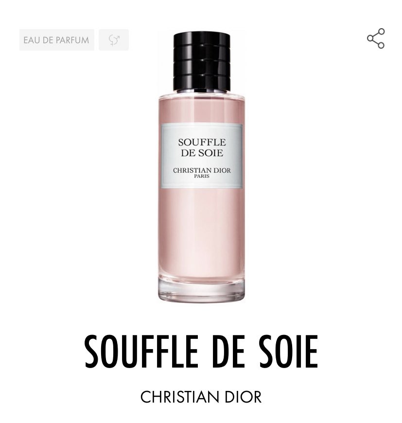 Souffle de soie, Dior Collection privée.Profondément floral, le parfum du printemps. Résine d’élémi, Bergamote, Jasmin, Musc et vanille !