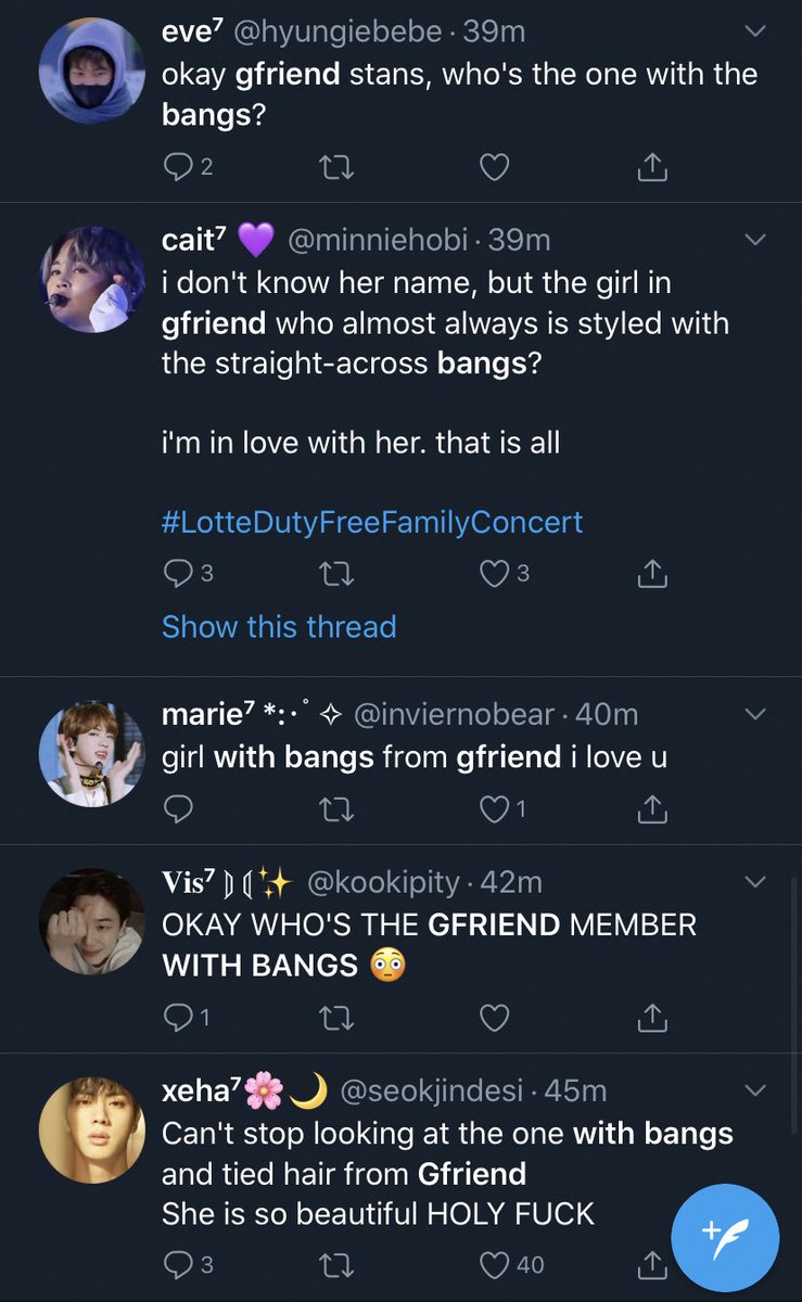 YJWeeekly's tweet photo. GIRL WITH BANGS FROM GFRIEND. Yuju world domination. Let’s go 👀 #GFRIEND_LotteConcert @GFRDofficial https://t.co/eKZ8xEc28f