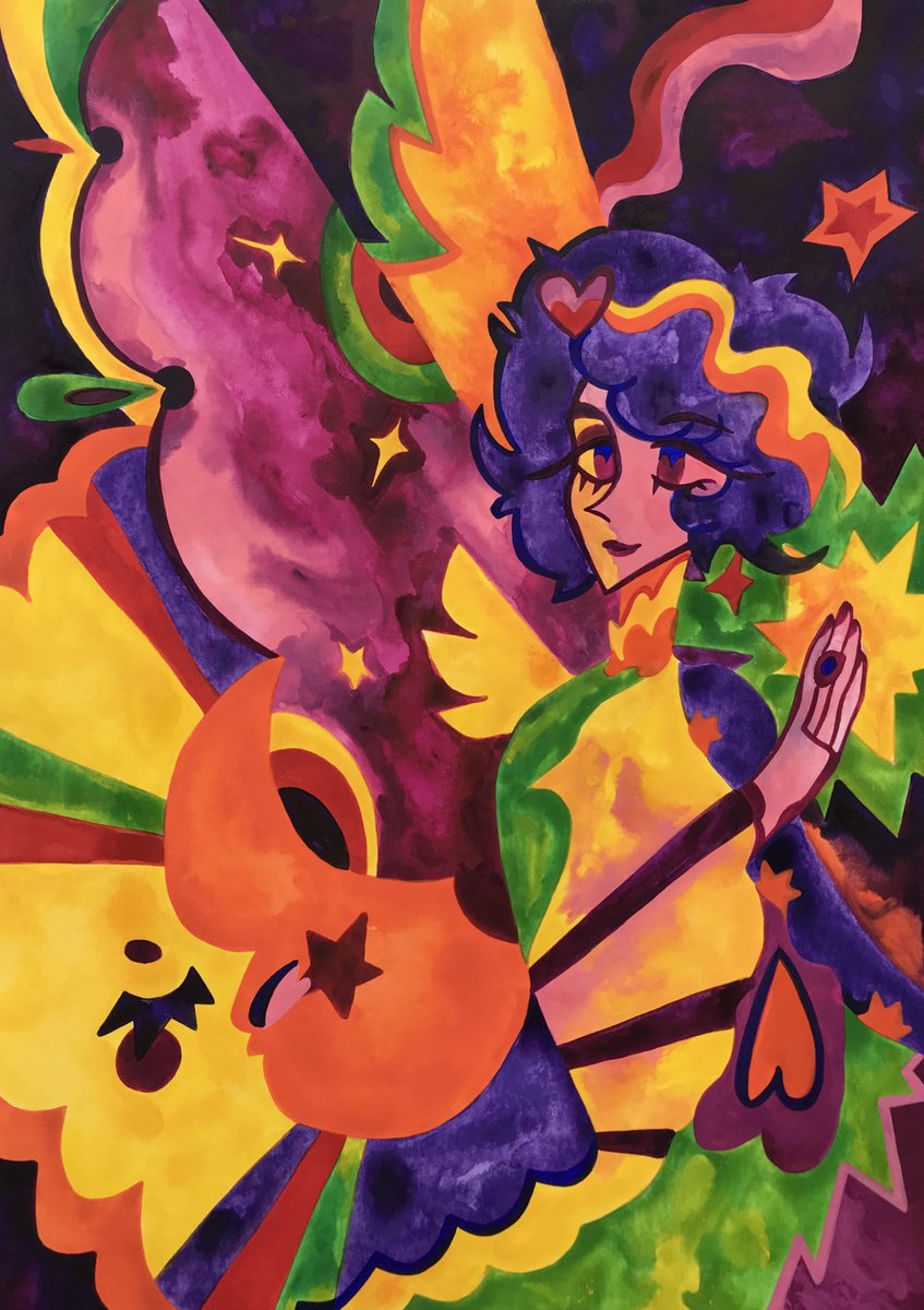 purplesfinx's tweet photo. A magical commission for my friend ✨ #purplesfinx #brightcolours #cosmiccore https://t.co/2oQdEP421u
