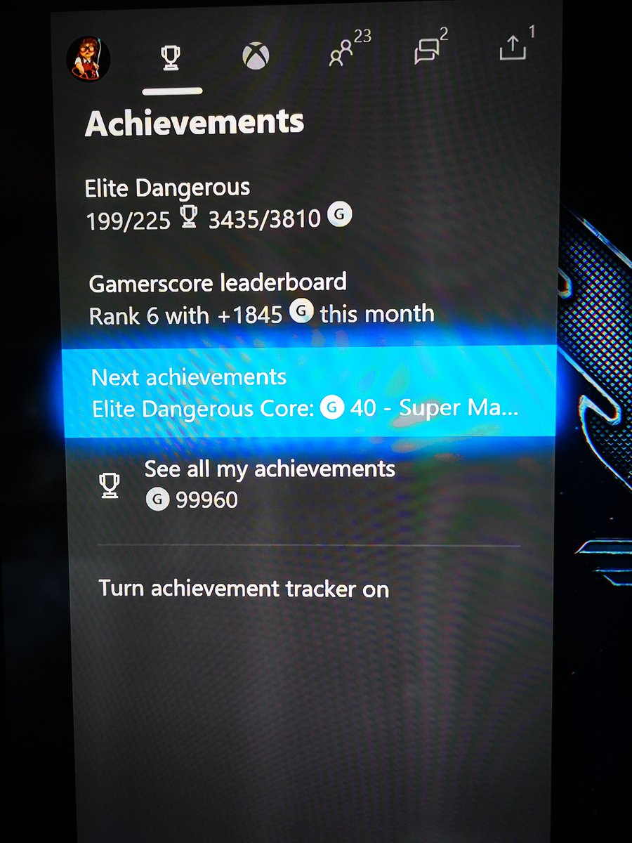 Been playing  #Xbox since release & I'm 40g away from 100,000g.I've played  #EliteDangerous the most by far. So it seems fitting that to hit the 100k I should get my 200th Elite achievement, the very rare "Super Market Sweep" at none other than Hutton Orbital.  #ForTheMug  #EVILSqdn