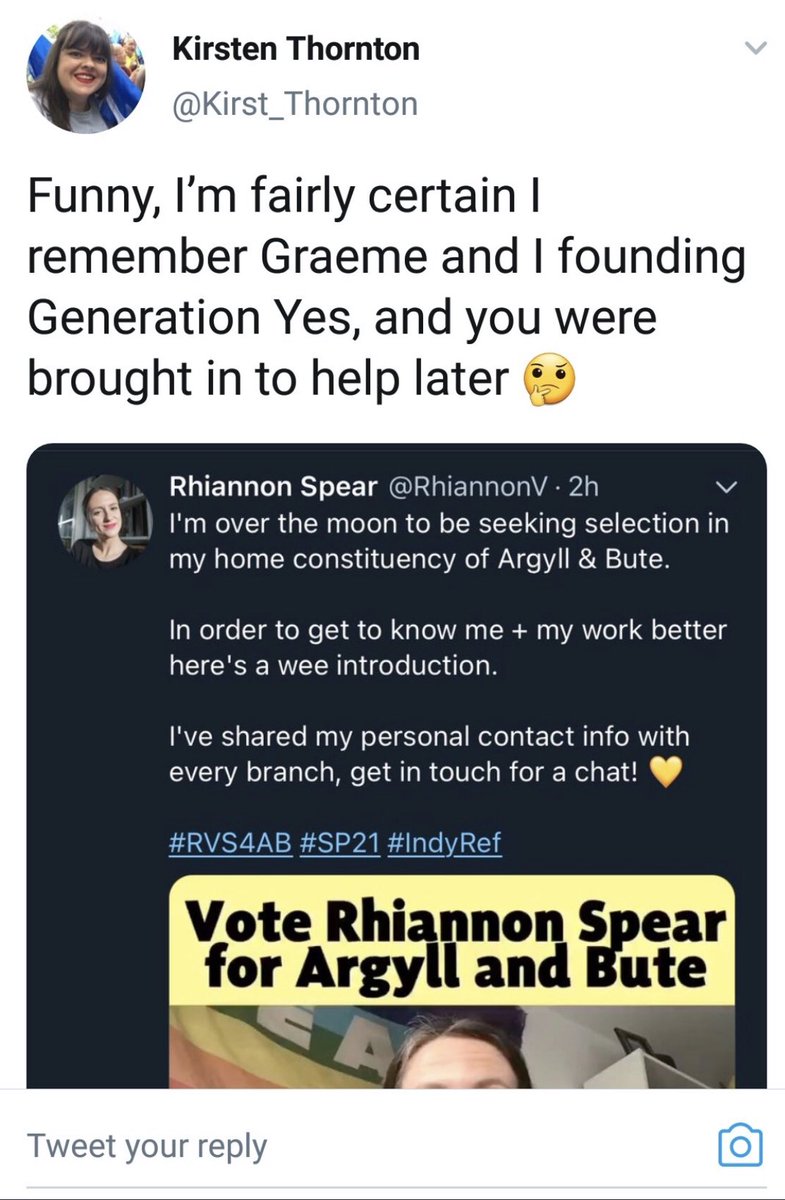 And then there’s Rhiannon claiming she founded a Yes group when in fact this is demonstrably false, yet she doubled down and created such a hostile environment for a young woman & activist simply telling the truth, that she is now leaving the SNP as a result.