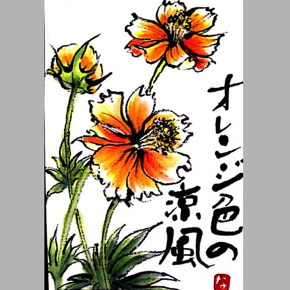 てがみ倶楽部 みんなの絵手紙交流ひろば キバナコスモス Goldencosmos T Co 6lskpw8i0a 自由人さんにご投稿いただきました 絵手紙 Etegami Mailart Art Card Painting Drawing Japan Japanese Cosmos Flowers コスモス