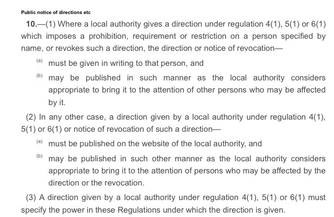 Also, notice would have to be given to students as occupiers. I don’t think it has been? Must “specify the power in these Regulations under which the direction is given”  (HT  @gabrielquotes)