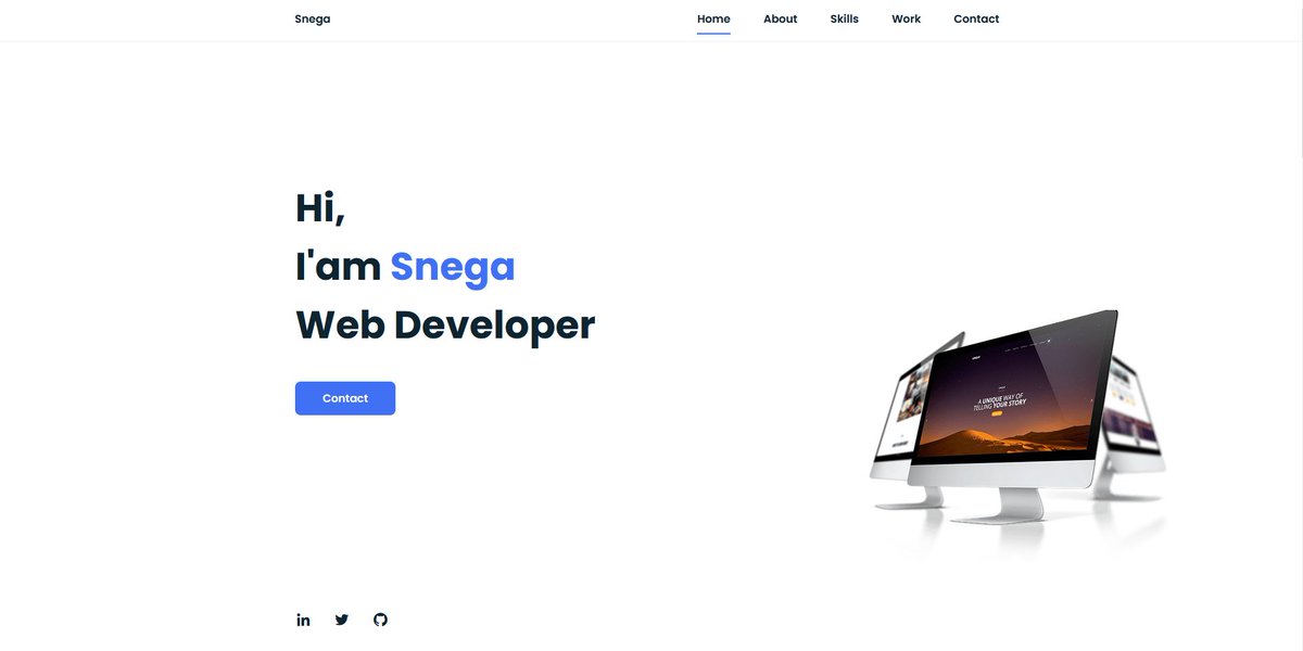 Snega_anbzhgn's tweet photo. YAY! Simple Personal Portfolio Done, Created this using a Video Reference.
https://t.co/z0N2wBI3wn
#100daysofcode #Day21ofcode https://t.co/qVlauaXBcq