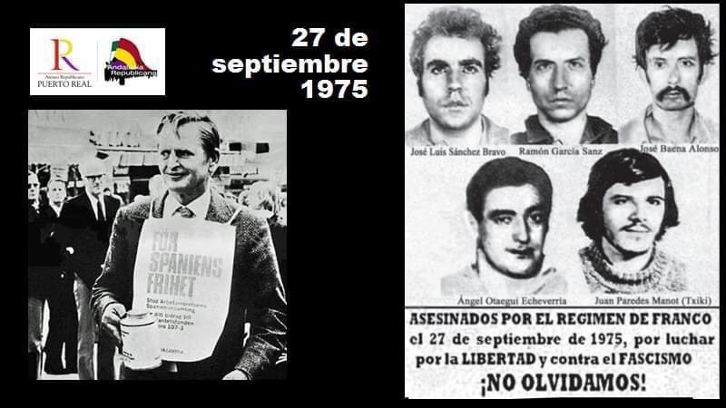 Hoy se cumplen 45 años de los últimos fusilamientos del régimen de #Franco. Los recordamos con rabia y dolor.
Cuando hoy renacen voces que ensalzan o embellecen aquél régimen criminal, es más vigente que nunca la defensa de las libertades, la #democracia y los #DerechosHumanos https://t.co/ah7Aa7AhEY