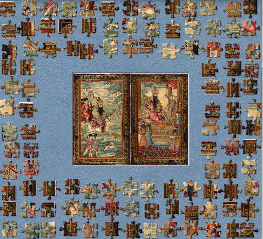 BLAsia_Africa's tweet photo. Need a #SundayAfternoon diversion? Try this #JigsawPuzzle and examine the #Qajar lacquered #binding portraits of Shah Fath ʻAli Shah of Iran (r. 1797-1834) 
https://t.co/uSgYMAuulI
(Binding of IO Islamic 3558) #BLPerMss #BLPuzzles https://t.co/pjJcm8tTEj