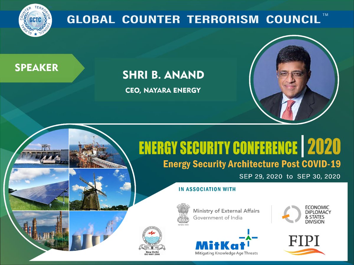 Energy Security Conference by <a href="/GCTCWORLD/">Global Counter Terrorism Council</a> In Association with Ministry of External Affairs, India Federation of Indian Petroleum Industry - FIPI CBIP Central Board of Irrigation and Power &amp; MitKat Advisory MITKAT Ventures Pvt. Ltd. <a href="/Banand12/">Anand Bala</a> #AtmaNirbharBharat #sustainableenergy