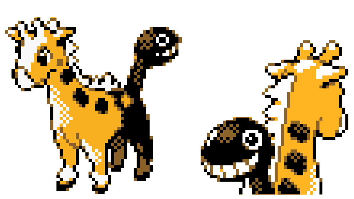 Beta Girafarig:

The original Dark/Normal type Girafarig used in Gold &amp; Silver's 1997 demo made a lot more sense, since its name in both English and Japanese (キリンリキ) is the same backwards &amp; forwards.

1. Demo sprite recreation by <a href="/RacieBeep/">🕸 Russell 🕷 Briggs 🕸</a>
2. Demo sprites
3. Final sprites