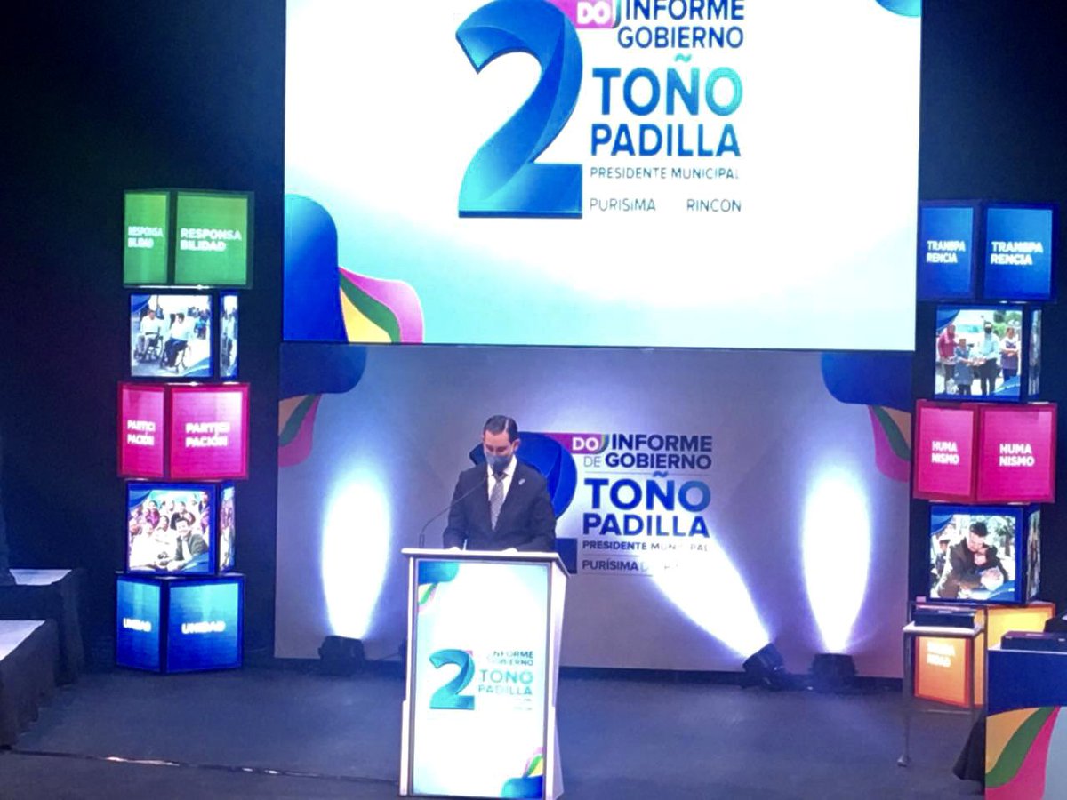 En representación del Gobernador @DiegoSinhue asistí al #2doInformeToñoPadilla en @PurisimaMx. ¡Felicidades al Ayuntamiento y al Alcalde Toño Padilla por un año más de logros y resultados. #UnidosHacemosMás.