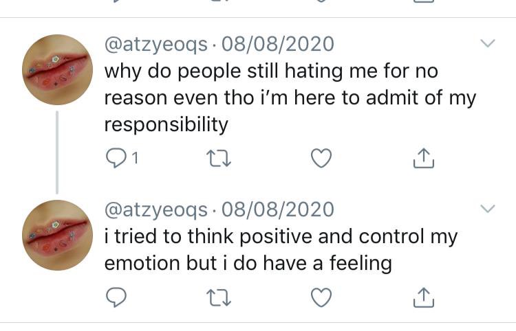 Im tired of talking; but here are some ss of the account. A few days later she changed from @/ atzyeoqs (hmmm.. wonder what the qs at the back means  *read with sarcasm* ) to @/atzhwagfc