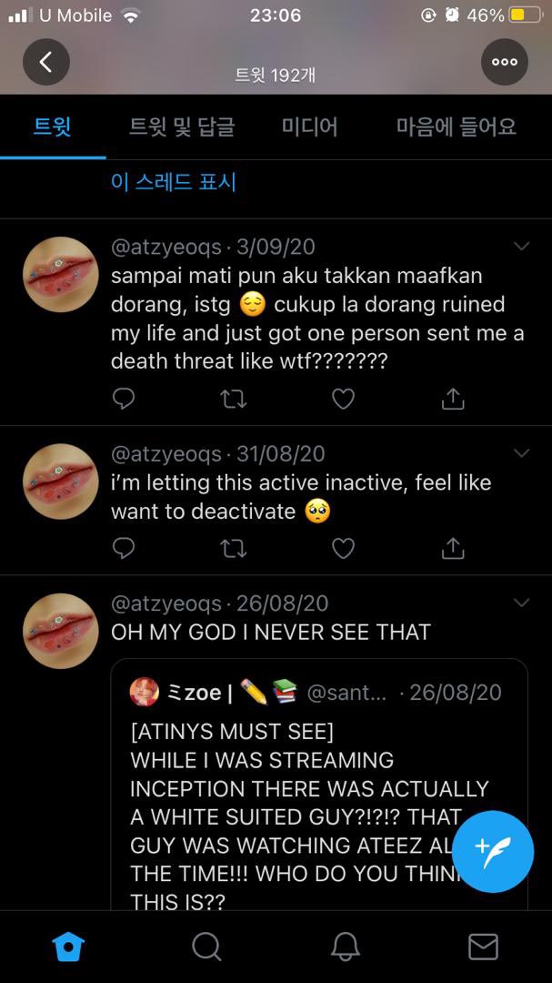 Im tired of talking; but here are some ss of the account. A few days later she changed from @/ atzyeoqs (hmmm.. wonder what the qs at the back means  *read with sarcasm* ) to @/atzhwagfc