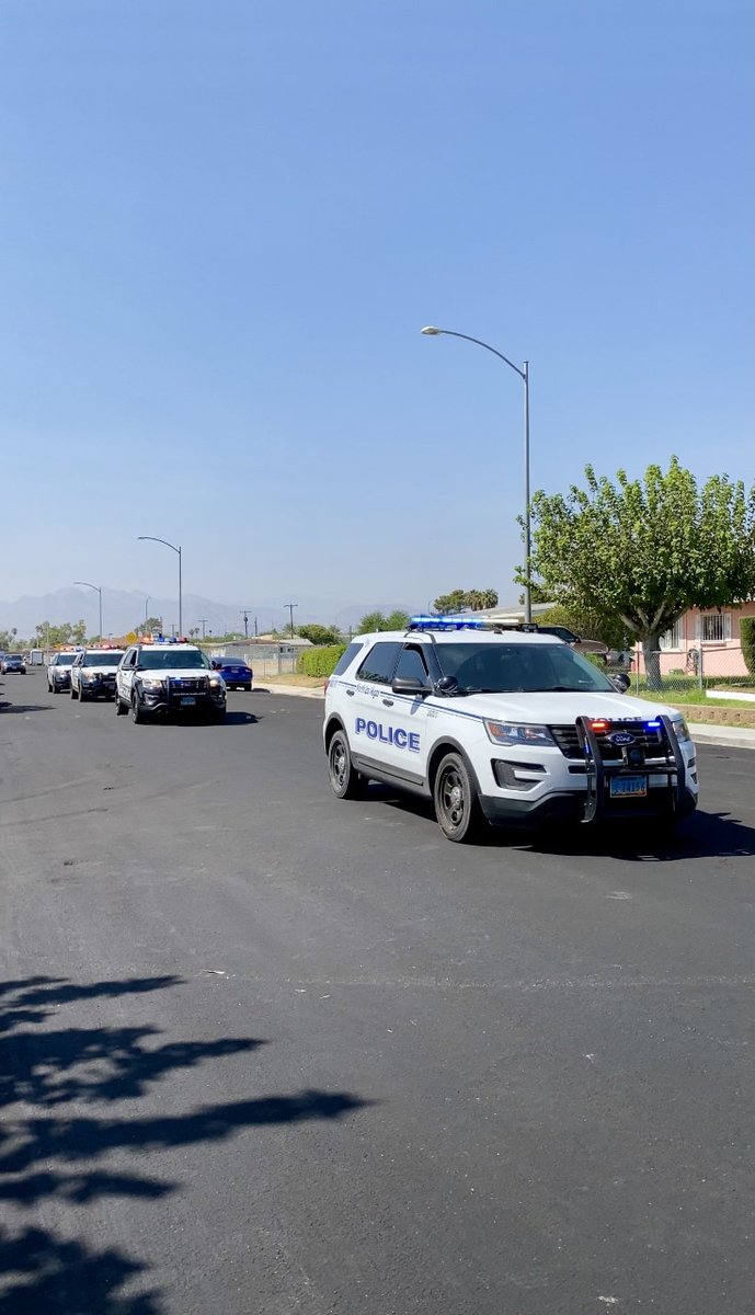 LVMPD's tweet photo. Yesterday, several law enforcement agencies formed a procession to wish a happy 96th birthday to retired Detective Moody P#002, Las Vegas' first black career police officer. https://t.co/Ayr9L77Ja1