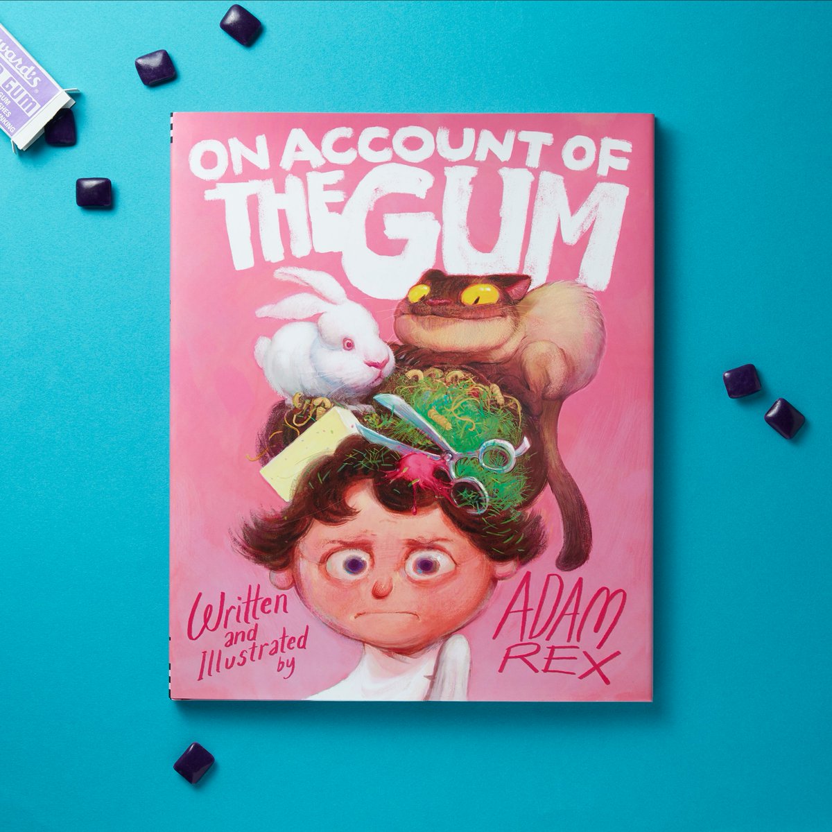 ChronicleBooks's tweet photo. #AdamRex, the bestselling author/illustrator of Nothing Rhymes with Orange (and countless other kids books!) delivers even more laughs in his newest book—a zany story about a girl with the whole world stuck in her hair 😂Preorder On Account of the Gum now: https://t.co/6BBrKNb99W https://t.co/HHrIyyB6lP