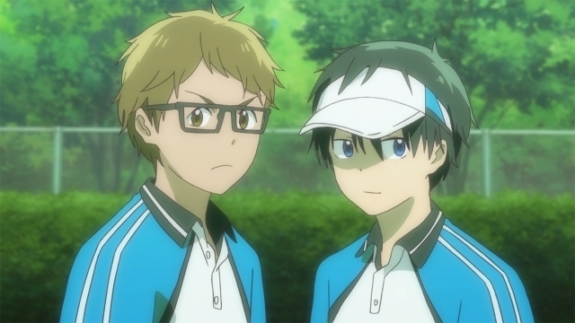 the main character is maki katsuragi (right), who joins the tennis team at the persuasion of his childhood friend toma shinjo (left). maki brings a fresh new outlook on soft tennis and team dynamics with him and the rest of the show focuses on how those dynamics change.