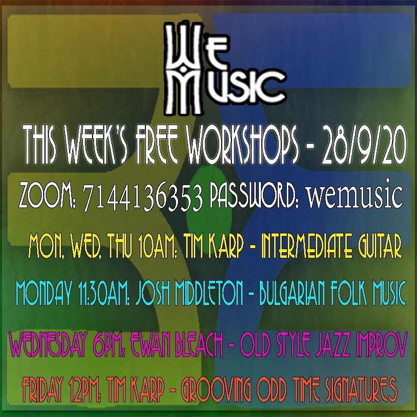 Our workshops this week. All on zoom. All pay what you can. All welcome!
#bulgarianmusic #oldstylejazz #neworleansjazz #COVIDー19 #oddtimesignatures #learnguitar #guitarist