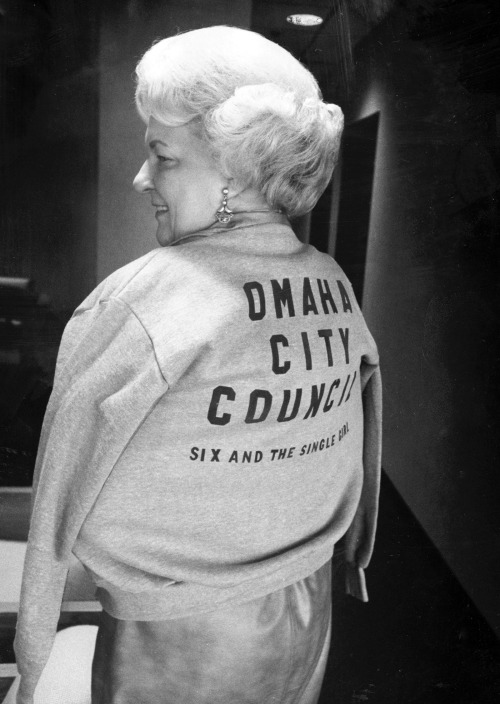 Betty Abbott was the first woman elected to the Omaha City Council in 1965. It has been 6 men and 1 woman for 34 out of the last 64 years; 7 men, 0 women for 26 years; and 5 men, 2 women for only 4 years (Connie Findlay & Sylvia Wagner 1981-1984).