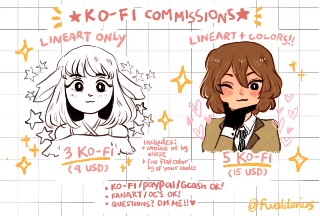 [KO-FI COMMISSIONS OPEN]

hello!! ?? i'm opening quick chibi style portrait commissions on ko-fi!! payable through ko-fi/paypal/gcash (if you're ph-based!) please dm me if you're interested! rt's are appreciated thank you ?

? https://t.co/DiGmODA48b ? 