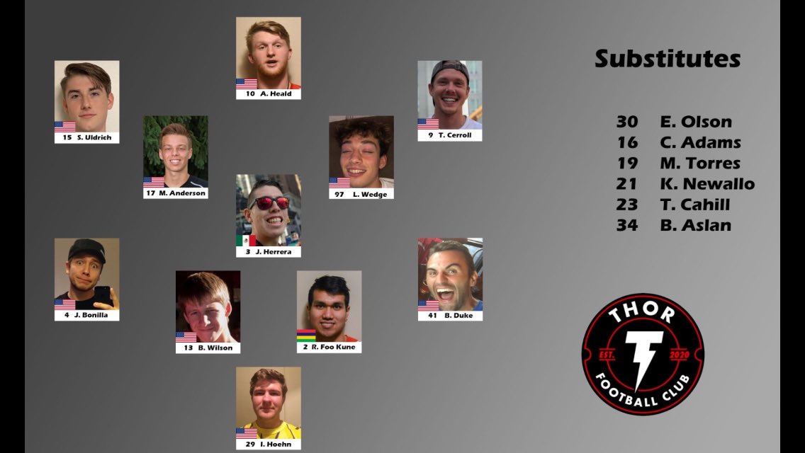 ThorFCOfficial's tweet photo. Your #ThorFC team sheet for today’s match vs. Grey Ducks #UTH https://t.co/gaZszZi9ke