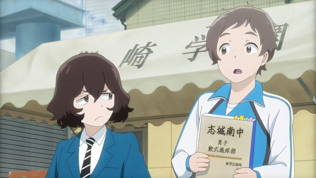 yuu, who is the team's gently mannered manager, canonically nonbinary, and has a crush on a male character (YES, both of these facts are EXPLICITLY stated in the show!!! which is a huge deal) (2/4)