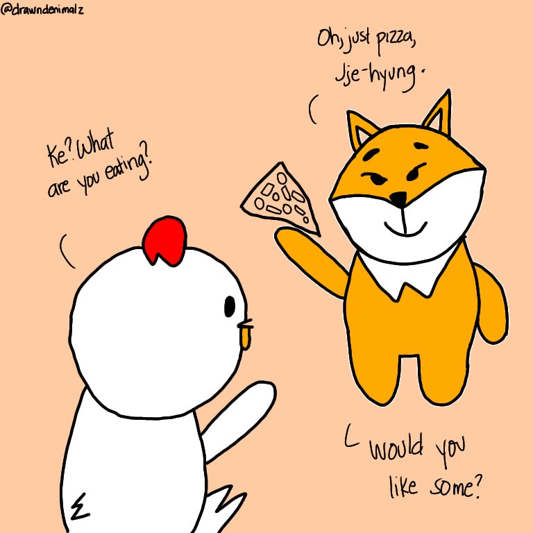 drawndenimalz's tweet photo. [🐥🦊]

Ke is just happy he gets to eat more pizza. 😁 https://t.co/RMSv5poZye