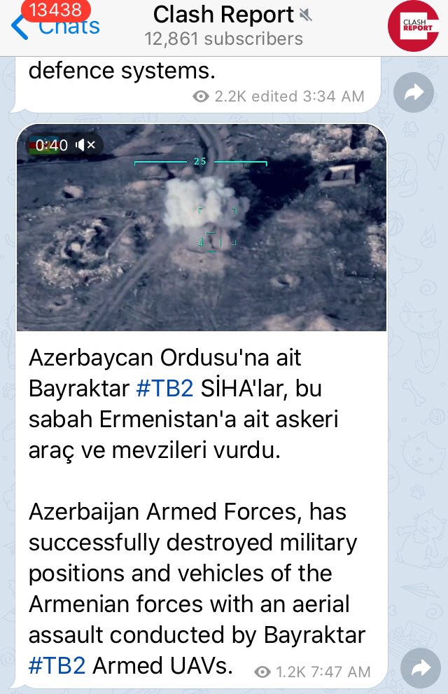 The Clash Report Telegram channel that published many of the videos of Turkish TB2 UCAV strikes in Syria and Libya (and is clearly close to Turkish authorities) also says these were TB2 UCAV strikes in this video. 160/ https://t.me/ClashReport/644 