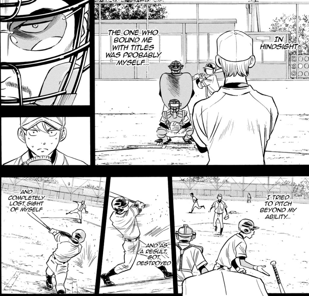 wait hold on just realizing that what tojo must have felt in middle school to early 1st yr hs is what furuya is feeling now. maybe tojo wasnt the ace then but he gets the feeling of pushing urself bcs of standards u set on urself + standards ppl unknowingly set on u. he knows.