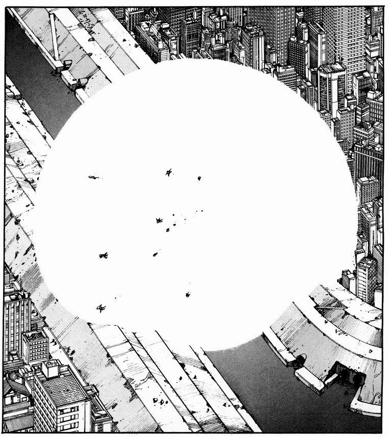 On retrouve une autre parenté au niveau des explosions, élément fondamental dans Akira. D'ailleurs l'orbe des démons à queue est noir comme le dessin le plus célèbre d'Otomo.