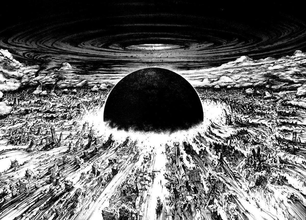 On retrouve une autre parenté au niveau des explosions, élément fondamental dans Akira. D'ailleurs l'orbe des démons à queue est noir comme le dessin le plus célèbre d'Otomo.