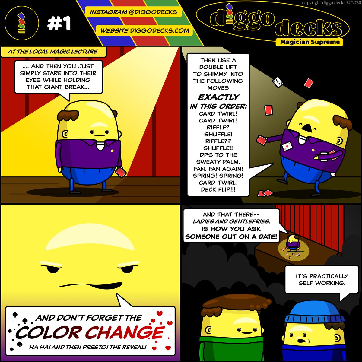 DiggoDecks's tweet image. Diggo Decks giving some advice. #webcomic #webcomics #webtoon #magic #magician #magiclecture #magicshow #lecture #dating #DatingTips #playingcards #diggodecks