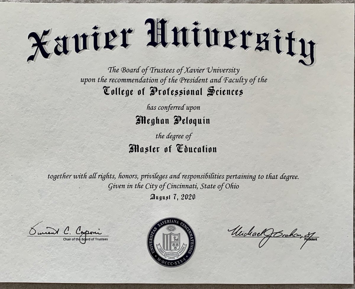 mrsmpeloquin's tweet photo. This came in the mail yesterday. I am so proud of this accomplishment and to be in my own classroom this year! #xugrad #firstyearteacher #edumagicnt https://t.co/qP9p5A5KZ5