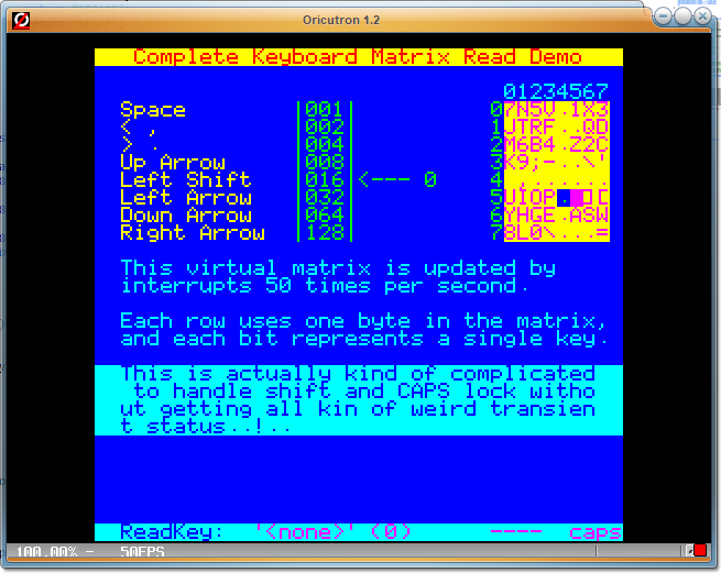 DefenceForceOrg's tweet photo. It's crazy how something as simple as handling keyboard states (shifted, caps lock, pressed or released key, repetition, ...) is actually far from trivial when you actually start to properly do it.
#oric #osdk #keyboard #vintage #gamedevelopment #RETROGAMING https://t.co/BJWx7N7s0U
