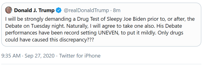 ddale8's tweet photo. Trump has been saying this nonsense out loud for a little while, but there's something about seeing it in writing.
Between the second and third 2016 debates, Trump insisted, also ridiculously, that Hillary Clinton was on debate drugs. https://t.co/lKYMHfo7Pz https://t.co/b8cmOMqAqT