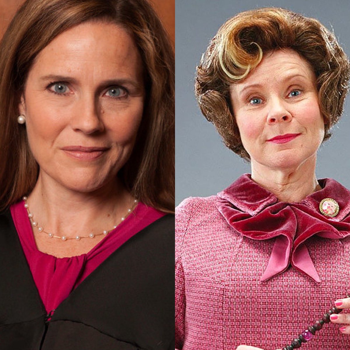 daniellemmaltby's tweet photo. Based off my research, Trump’s pick to replace SCJ RBG is Professor Umbridge. Cool. Ministry decrees, 1) Your uterus is mine. 2) No access to healthcare for something you were born with. 3) Science, like Voldemort isn’t real or back. #GinsPotterBurn https://t.co/yyhDcxrVZR