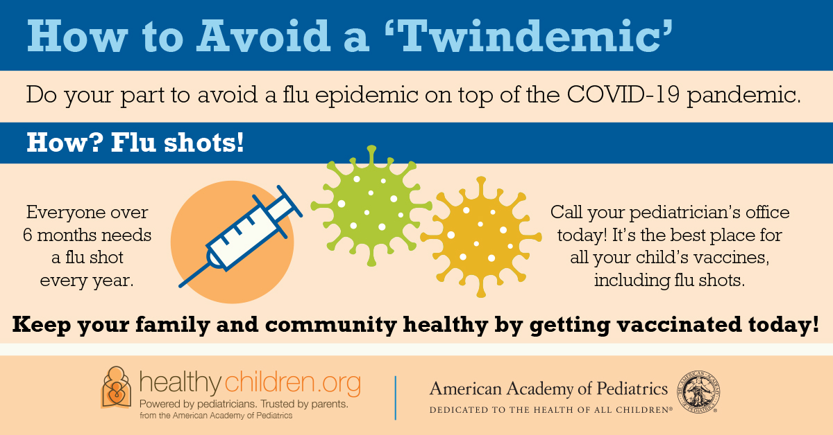 AmerAcadPeds's tweet photo. Help protect yourself, your children, and your community, including essential workers during #COVID19, by having your family vaccinated for the flu. #FightFlu https://t.co/ukdOOauVKL https://t.co/O3ztEwUPtw