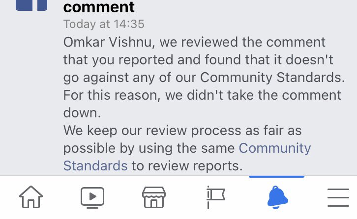 omkarvshnu's tweet photo. So ⁦⁦@Facebook⁩ is telling me comments like this are okay. https://t.co/9y6SRWBly2