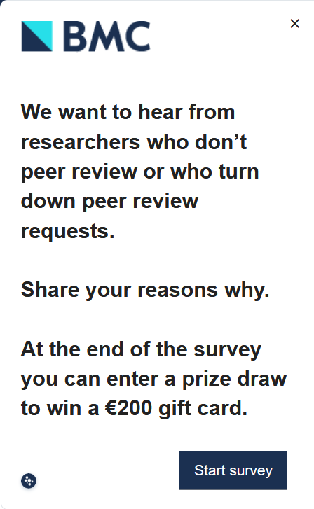 wetlabsucks's tweet photo. The irony runs deep here. Publisher has to financially incentivise people to do a survey on why people don't do peer reviews... #AcademicTwitter https://t.co/HHJvnuK3Zt